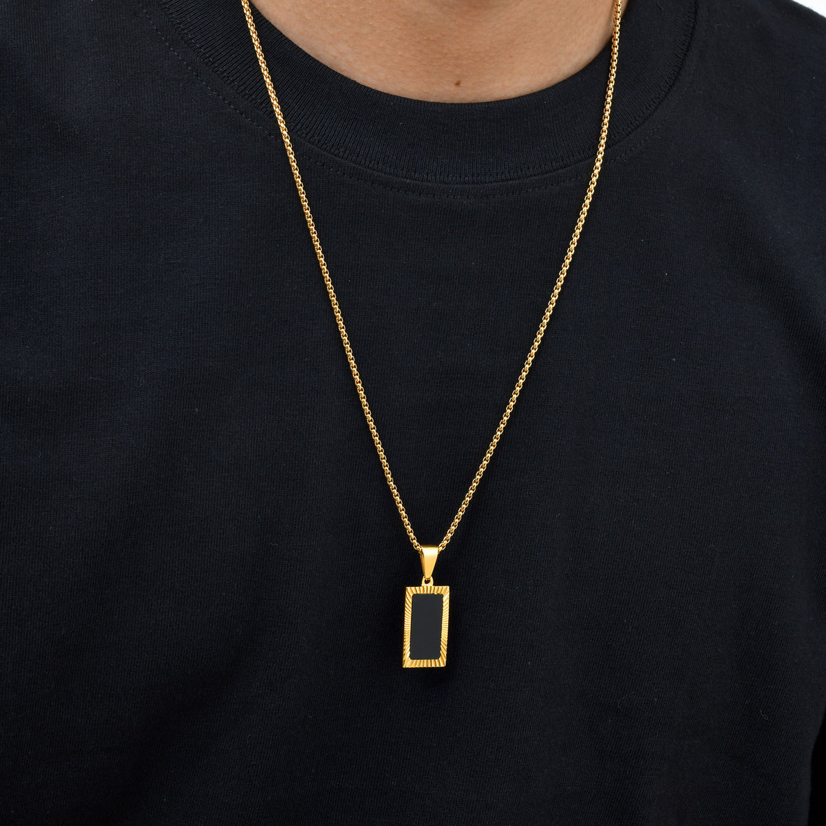 Black Inlay Sunburst Pendant — Chain Optional