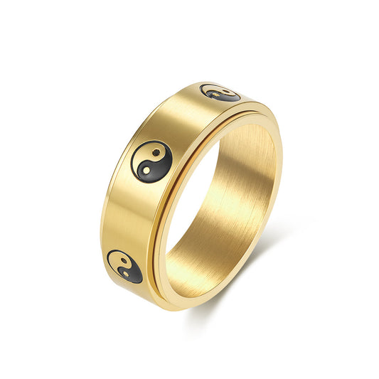 Planderful Tai Chi Diagram Ring Titanium Steel For Men Unisex Jewelry Autumn Chinese Style