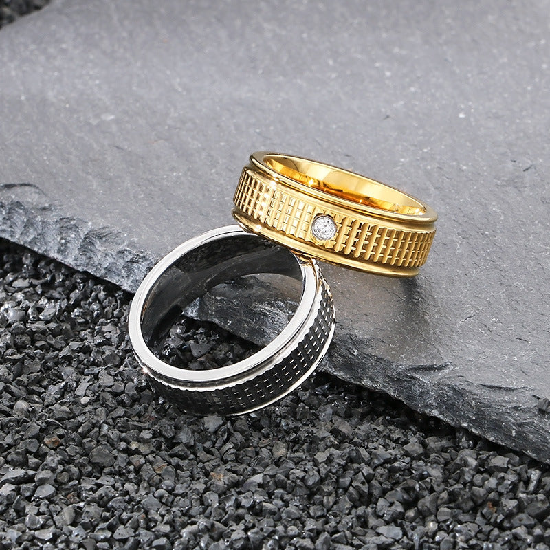 Supply Fashionable Rings, Hip-Hop Stainless Steel Zircon Plaid Men's Rings