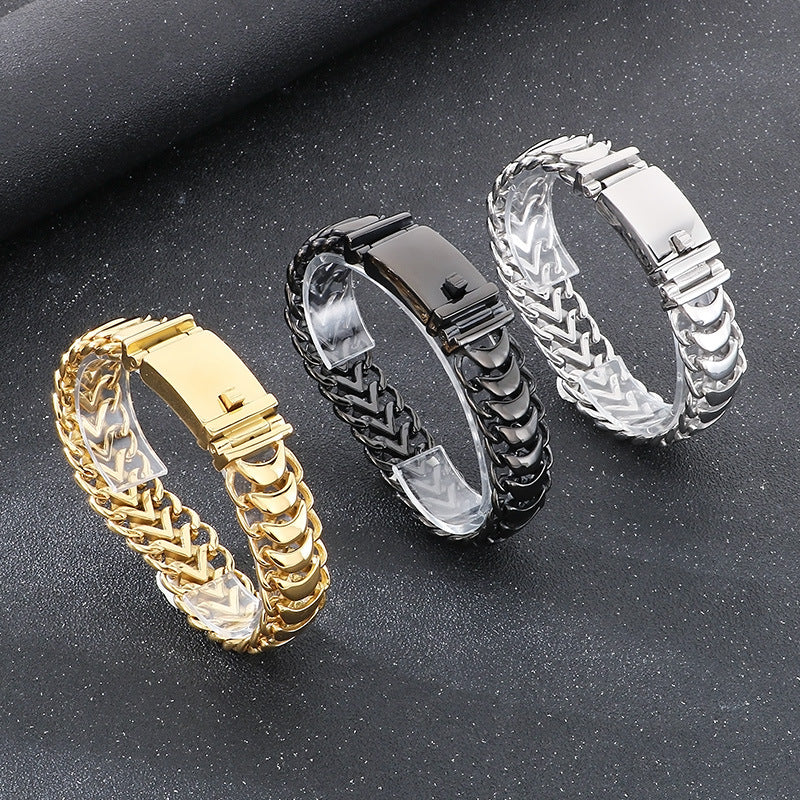 Planderful Titanium Steel Mens Glossy Woven Chain Bracelet