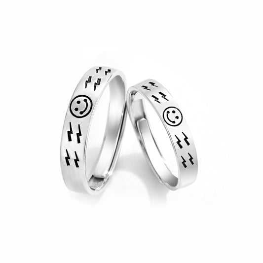 Planderful Everyday Genie – S925 Sterling Silver Couple Ring with Korean Smiley Face Design