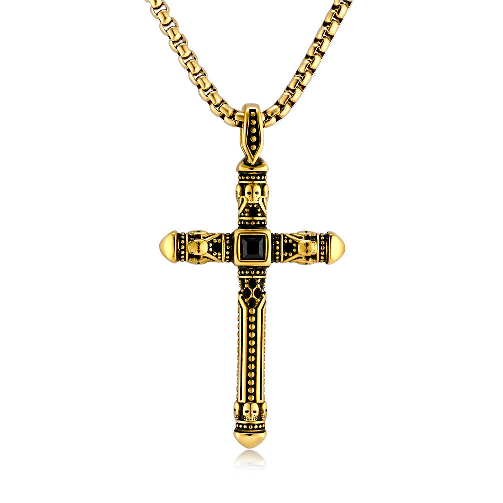 Cross-Border Retro European American Stainless Steel Cross Necklace for Men