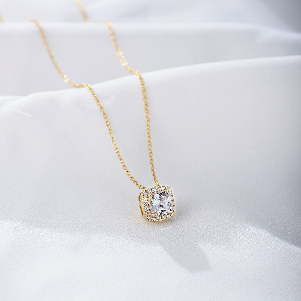 Korean Version S925 Sterling Silver Geometric Square Zircon Necklace Small
