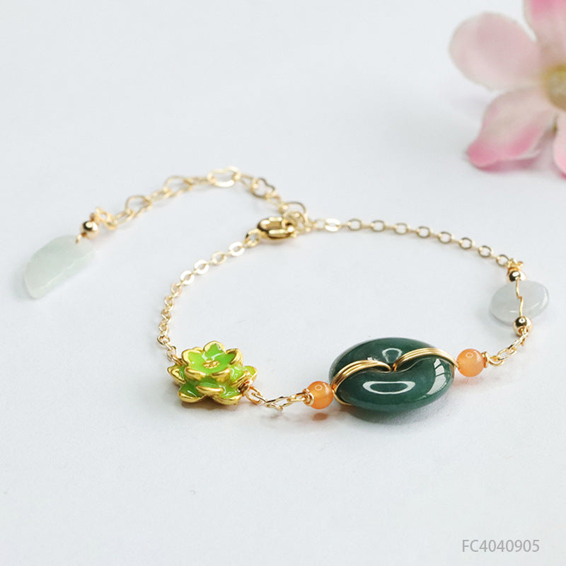 Blue Water Jadeite Peace Buckle 16 mm Bracelet