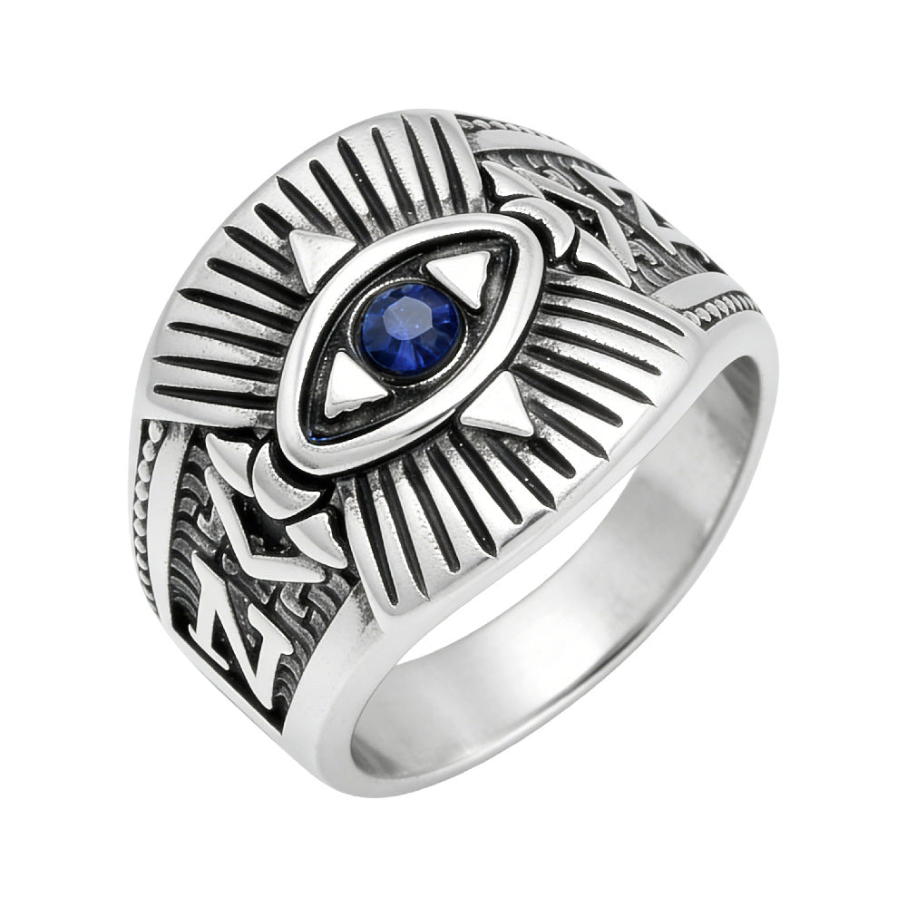 Planderful Gods Eye Titanium Steel Ring Unisex Egyptian Pharaoh Eye Protection Statement