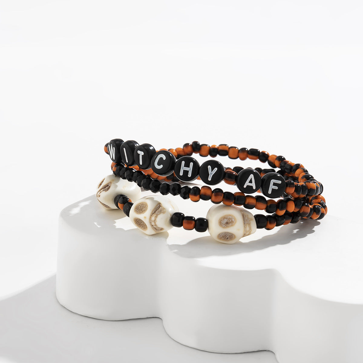 Planderful Vienna Verve Beaded Elastic Bracelet Set For Women Retro Skull Letter Witch Jewelry Statement