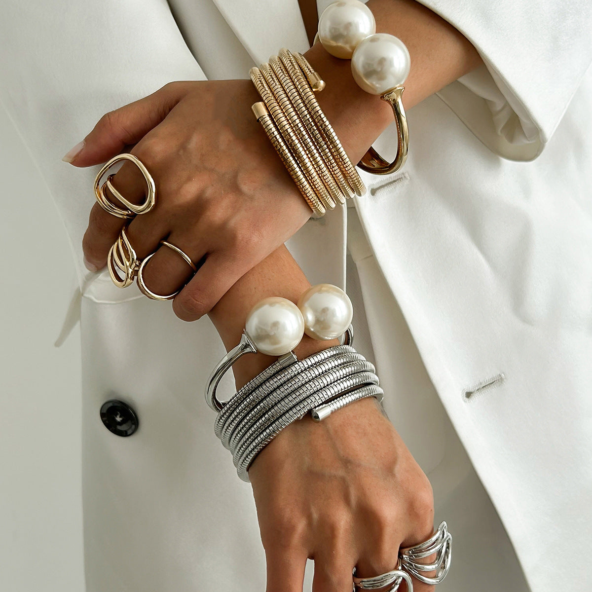 Planderful Vienna Verve Layered Pearl Bracelet For Women Bold Multi Layer Metal Clasp Statement Jewelry