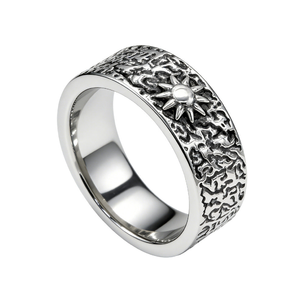 Planderful Sun Moon Titanium Ring Unisex Retro Front Back Design Durable Statement Band Sizes 7 8 9 10 11 12