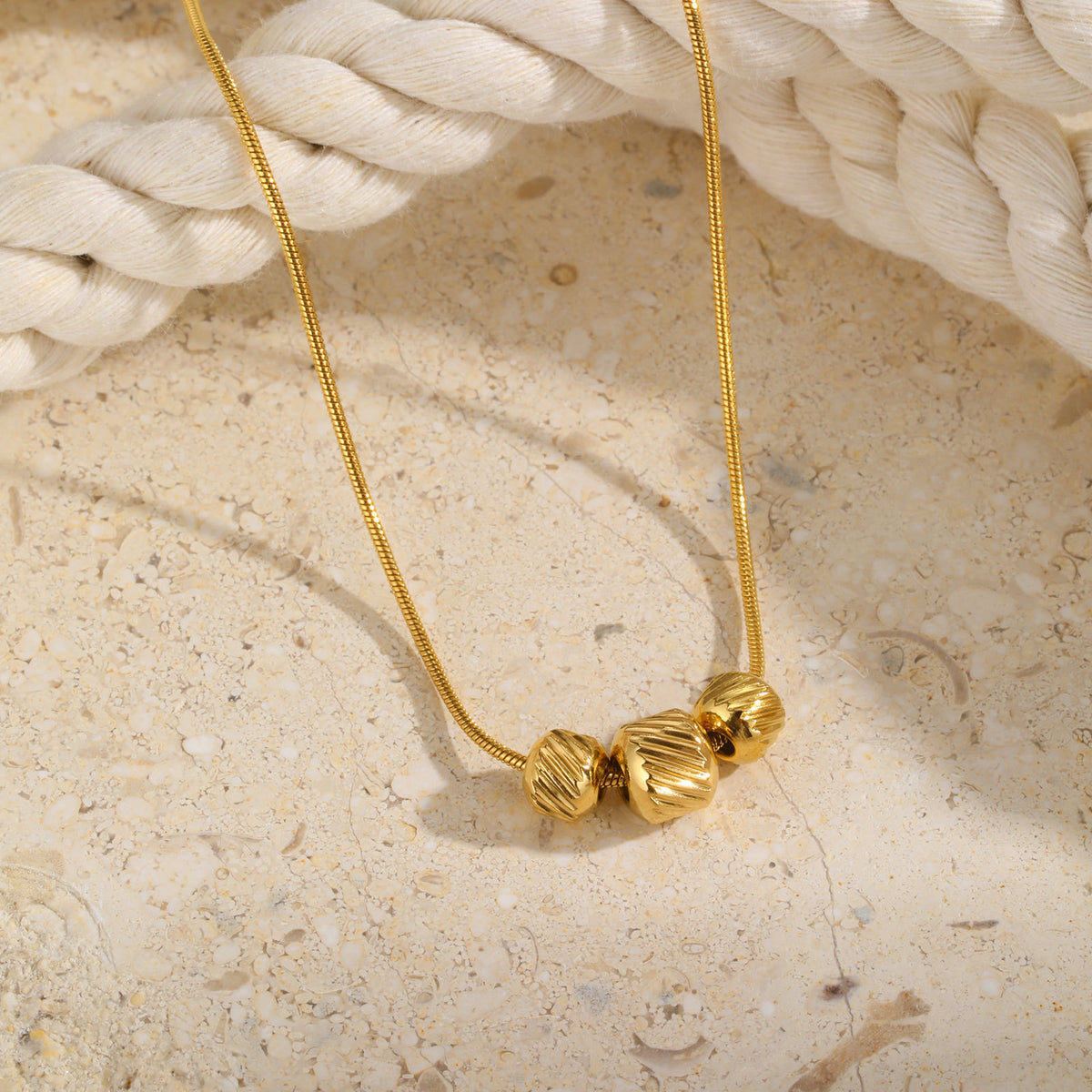 Stainless Steel 3 Bead Necklace Gold Ladies
