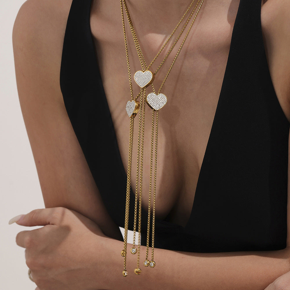 Planderful Tassel Love 5A Zircon Necklace 18K Gold Women