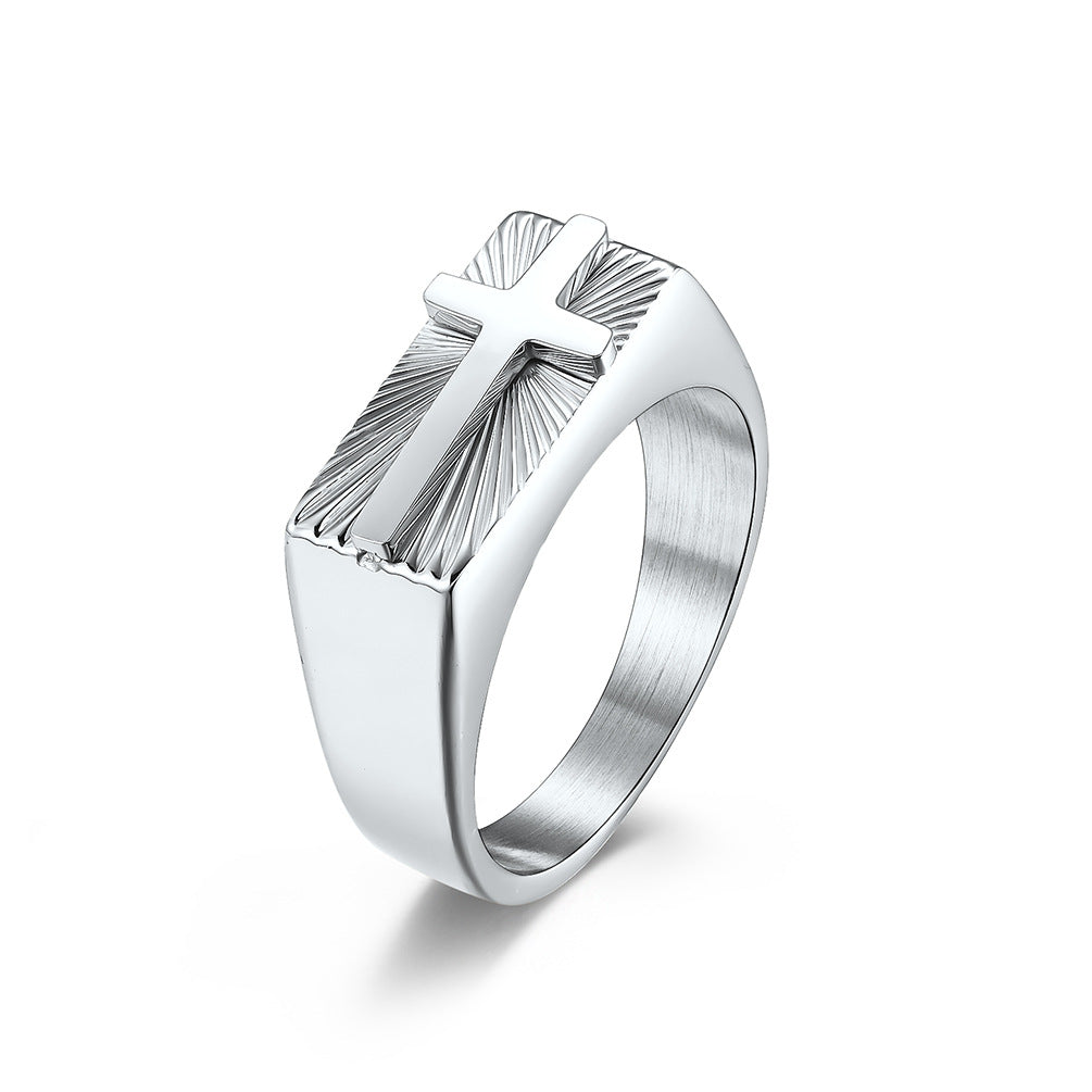Cross-Border European and American Style Holy Light Cross Ring
