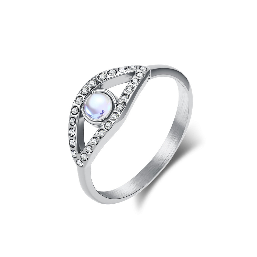 Planderful Moonstone Eye Ring For Women Light Luxury Retro Style Titanium Steel Hand Jewelry