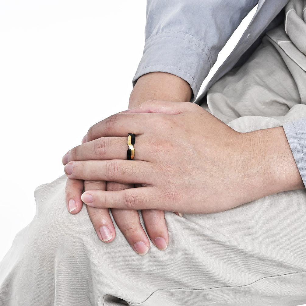 New Engraved Geometry Two-Color Titanium Steel Ring for Men