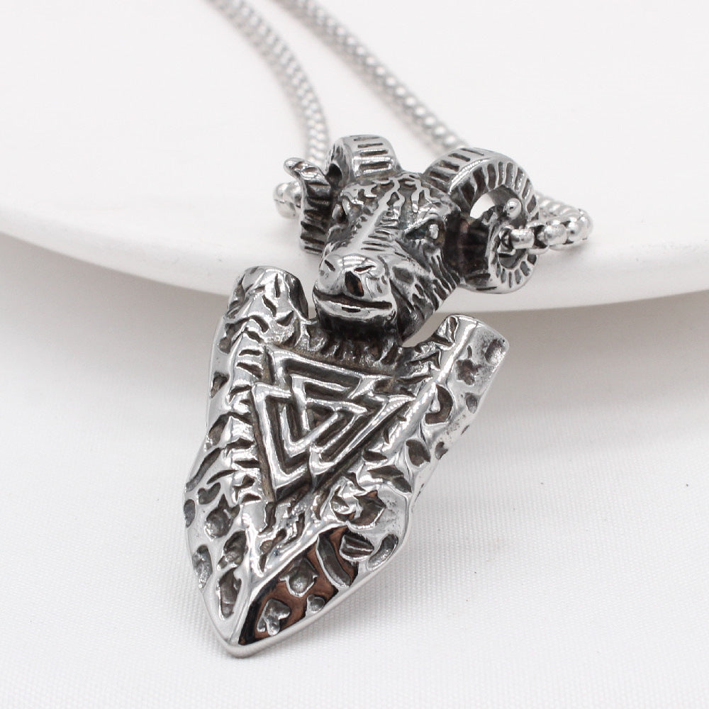 Planderful Titanium Steel Viking Shield Ram Pendant Unisex Jewelry For Men And Women Bold Protection