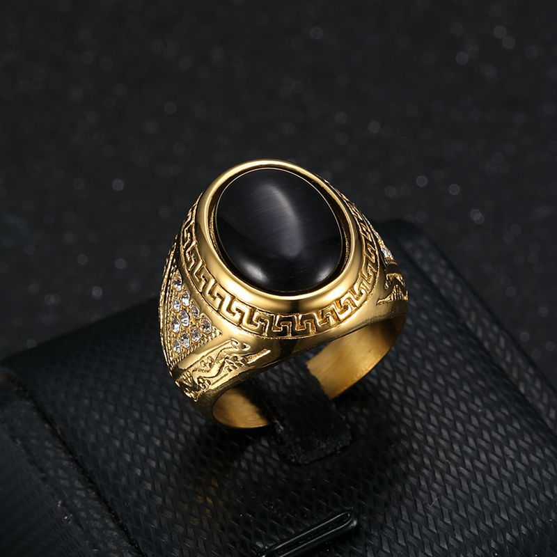 Planderful Hip Hop Ring Gold Plated Rhinestone Opal Stainless Steel For Men Bold Statement Accessory
