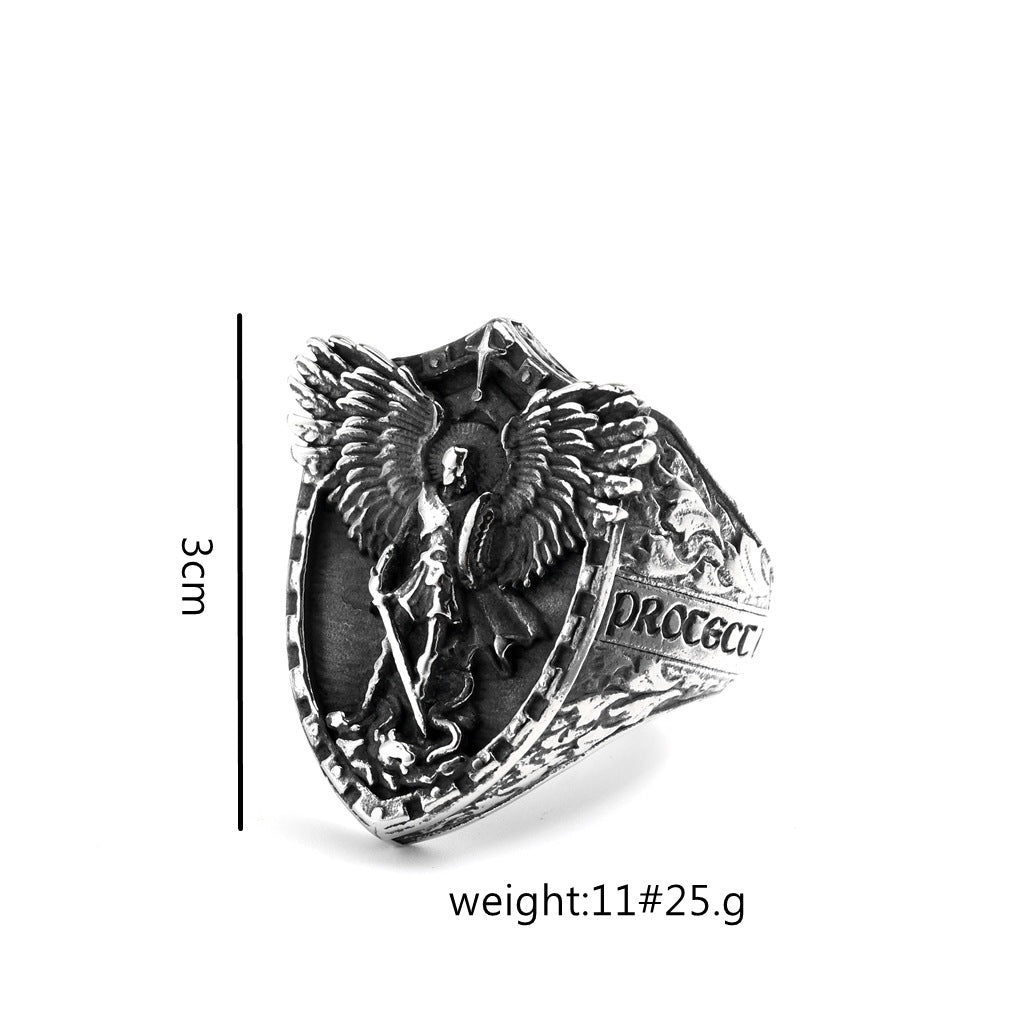 Punk St. Michael Dragon Stainless Steel Men's Ring