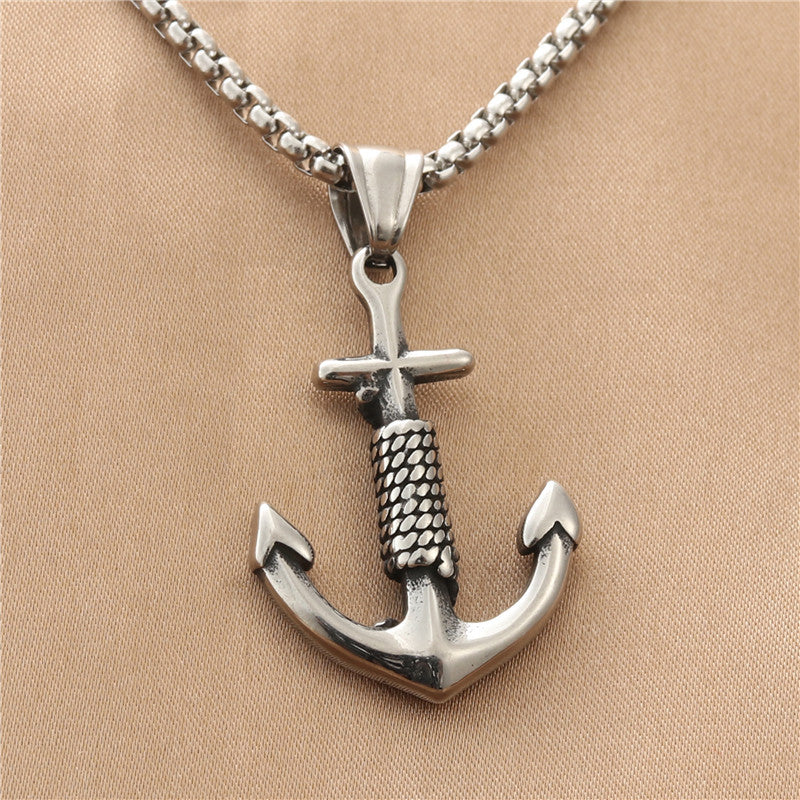 Vintage-Inspired Titanium Steel Boat Anchor Pendant Necklace for Men, Personalized Punk Style Stainless Steel Hook Design