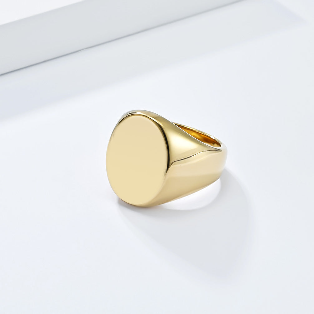 Planderful Tungsten Ring For Men Gold Oval Seal Durable Modern Everyday Fashion For Everyday Style
