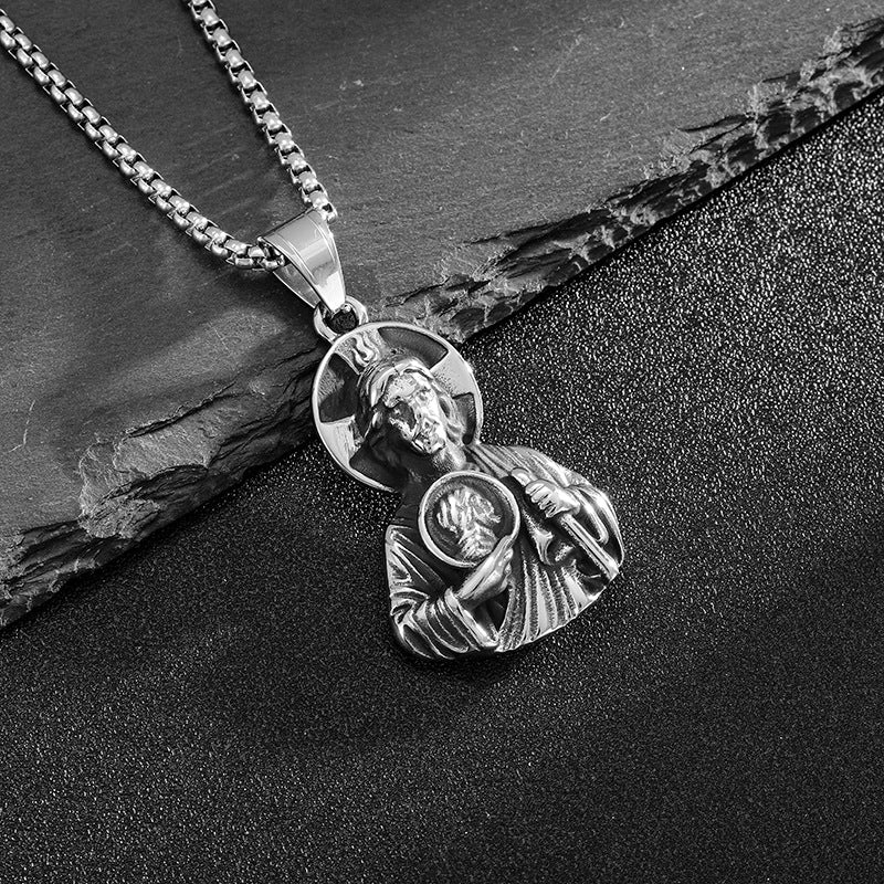 Planderful Everyday Genie St Jude Bust Pendant Stainless Steel Gold Plated For Men Durable Religious Jewelry Gift