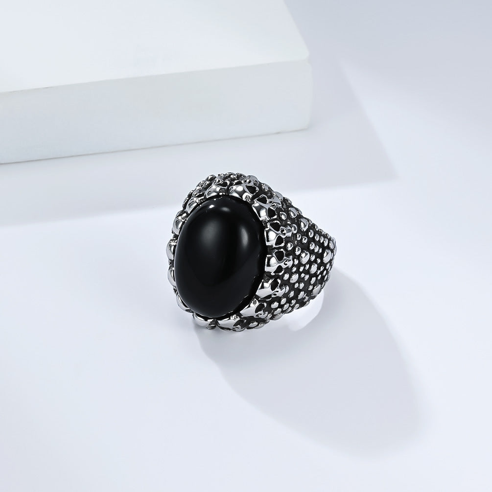 Planderful Everyday Genie Skull Ring With Tiger Eye Stone Titanium Steel Unisex Streetwear Protection