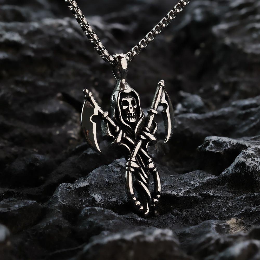 Hip-Hop European and American Neckwear Retro Reaper Sickle Titanium Steel Men's Pendant Necklace for Men