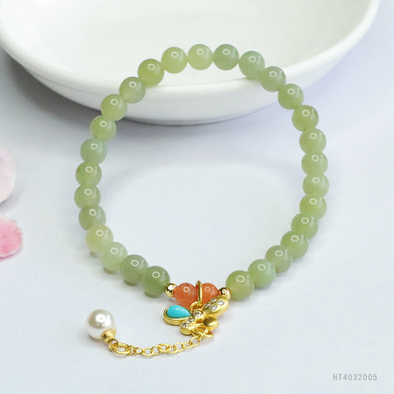 Qingshui Hetian Jade Butterfly Tassel Bracelet