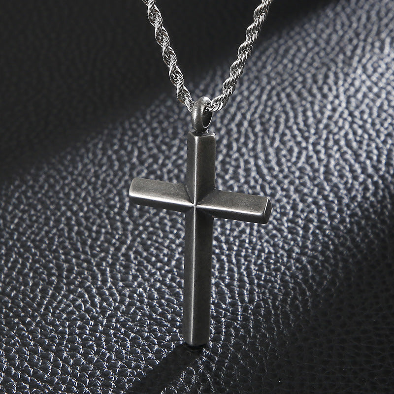 Japan And Korea Electroplated Gold Cross Pendant, Creative Titanium Steel Men's 3mm Necklace