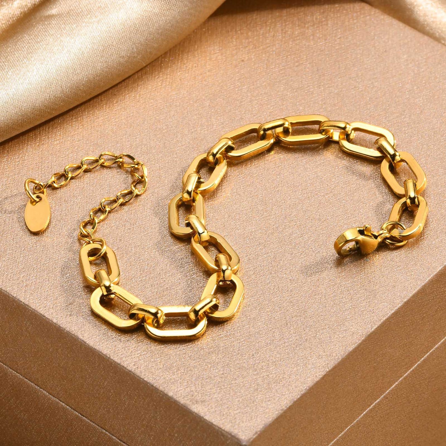 Stainless Steel Flat Cross Chain 18K Gold Bracelet Necklace Set