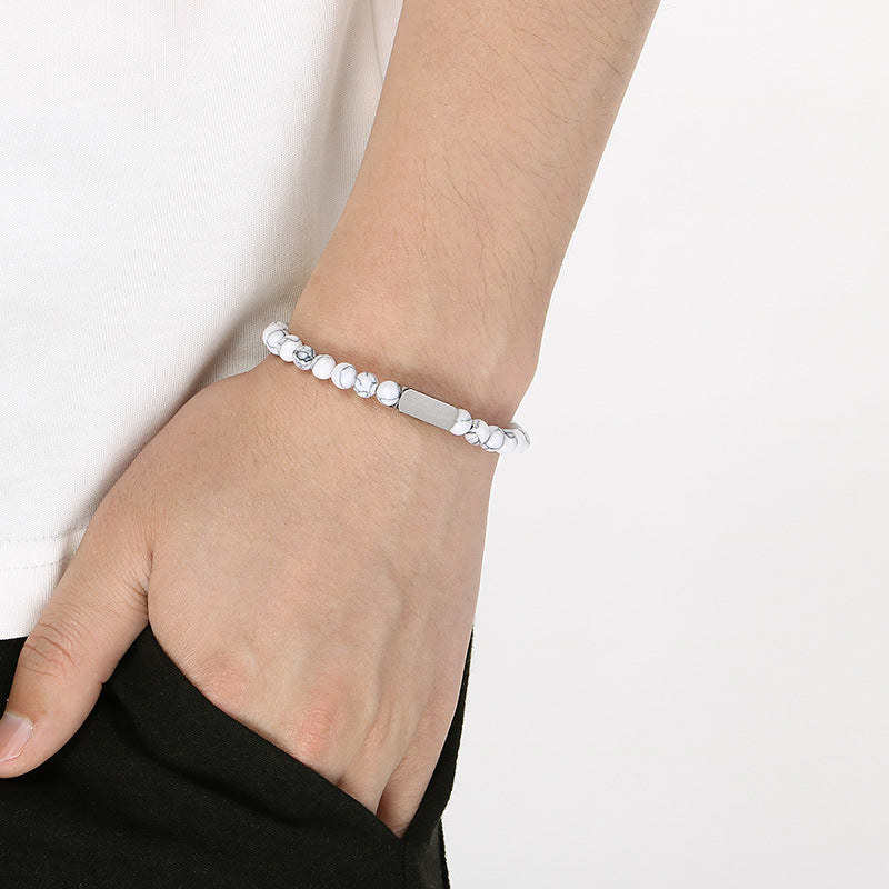Stylish Stainless Steel Square Volcanic Stone Bracelet – Tiger's Eye Stone Matte Bead