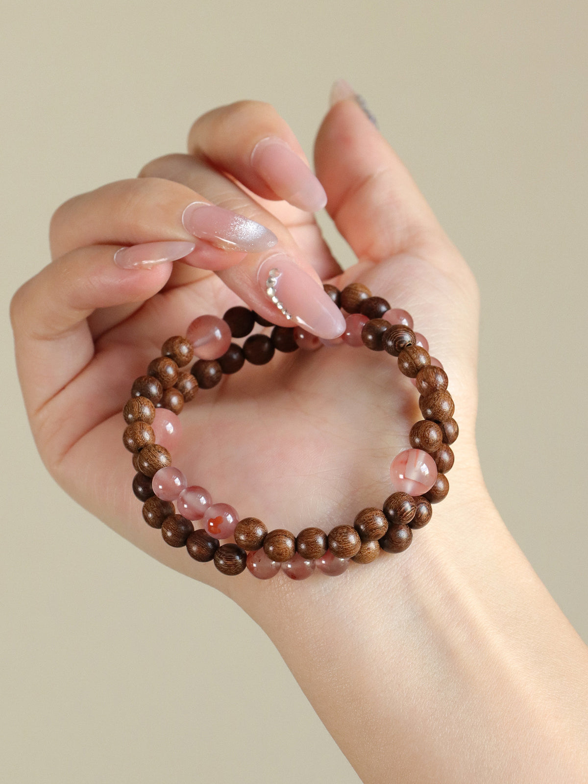 Strawberry Quartz Agate Sandalwood Bracelet