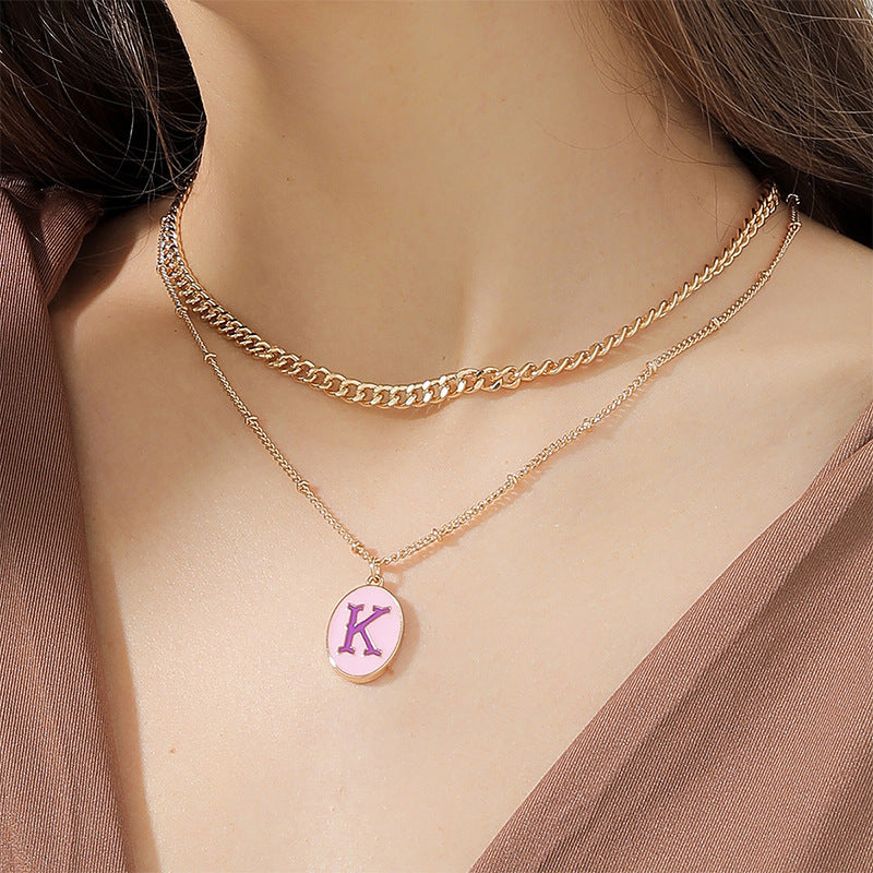 Double-Layer Letter Necklace with Internet Celebrity Vibe