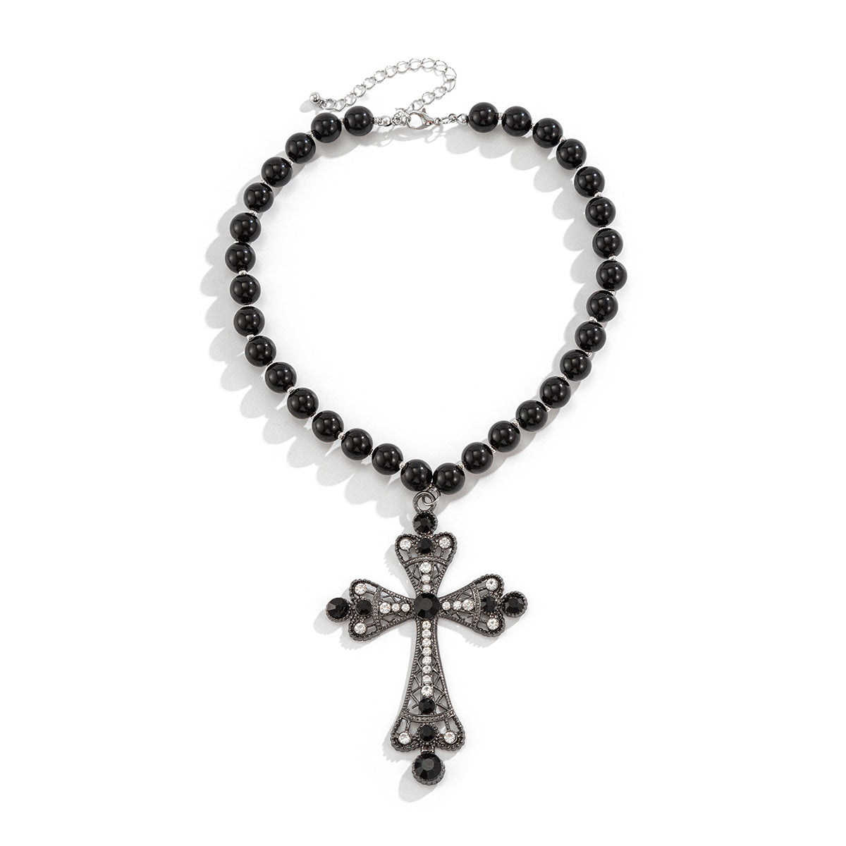 Cyber Cross & Bead Layered Necklace