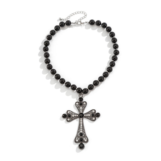 Cyber Cross & Bead Layered Necklace