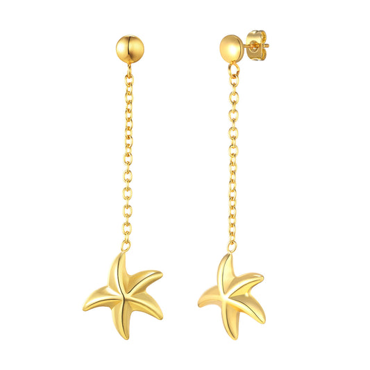 Jewelry Stainless Steel Starfish Fringed Earrings Gold Ladies