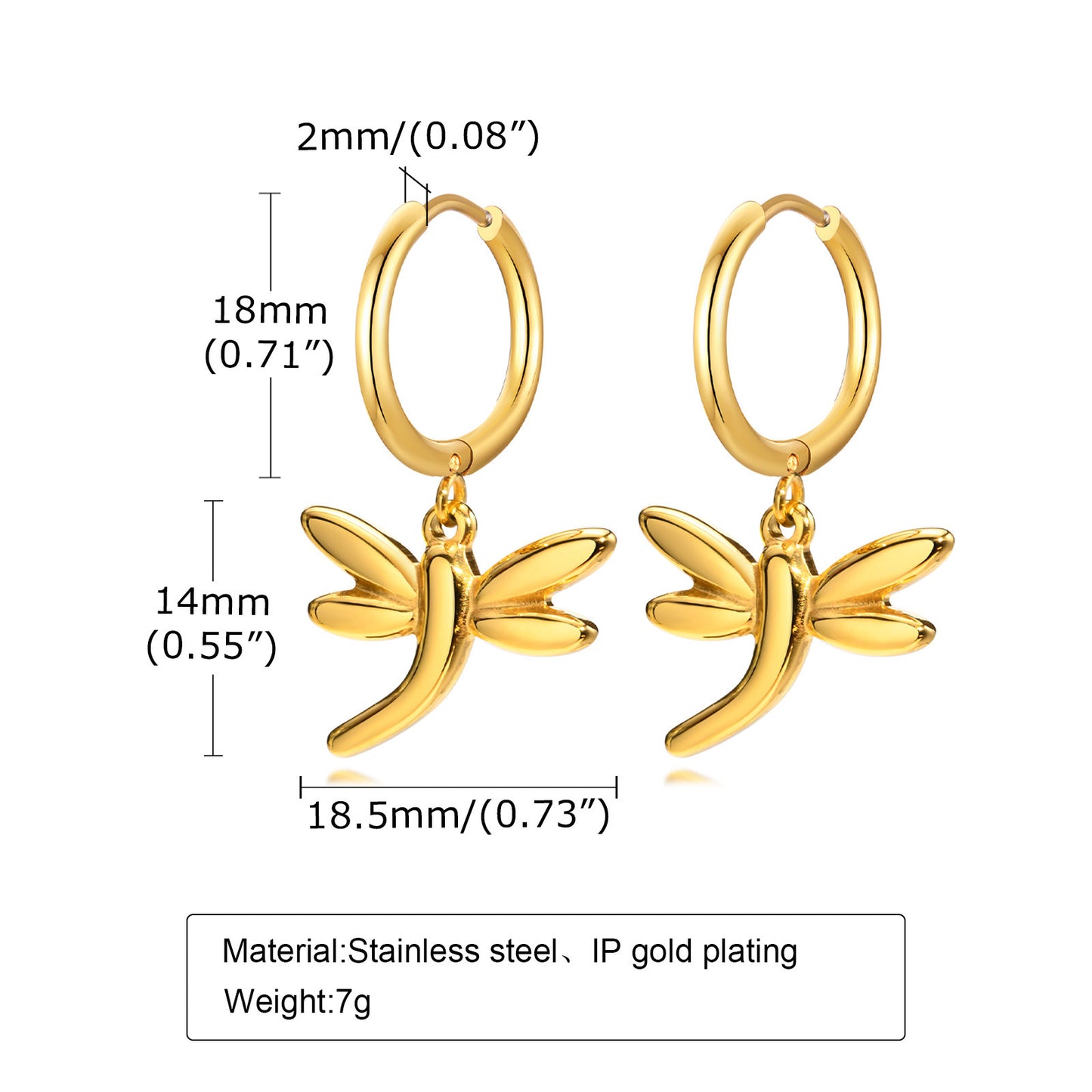 Women's Earrings Stainless Steel Dragonfly Gold Jewelry