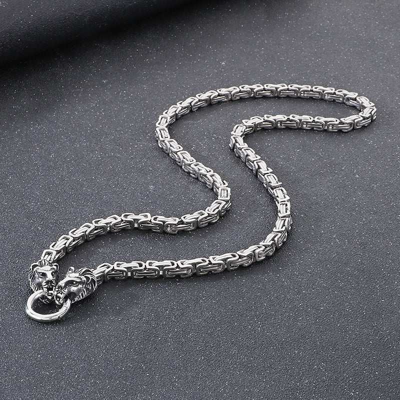 Planderful Emperor Lion Head Titanium Steel Necklace For Men