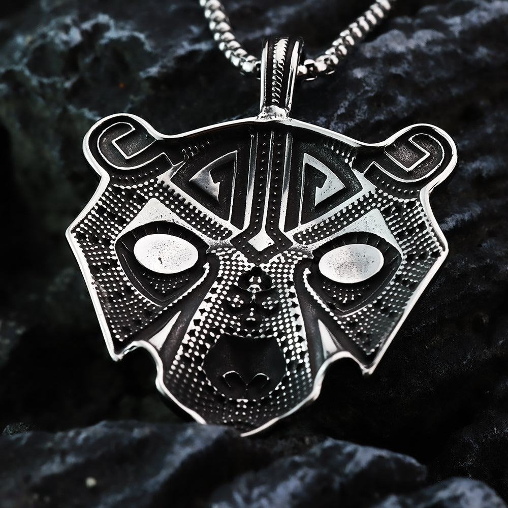 European And American Retro Stainless Steel Viking Bear Mask Pendant Necklace For Men