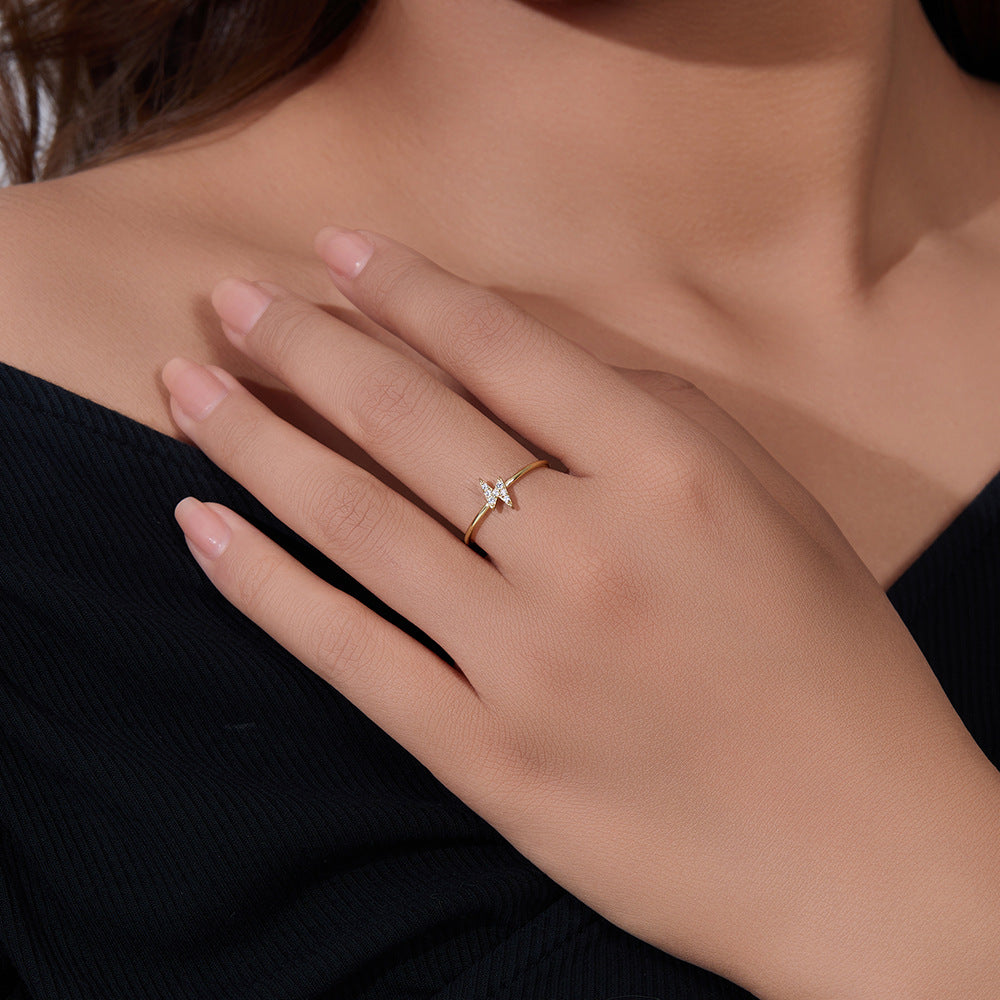 Popular 925 Sterling Silver Lightning Zircon Ring Hipster Slender Tail Ring Jewelry