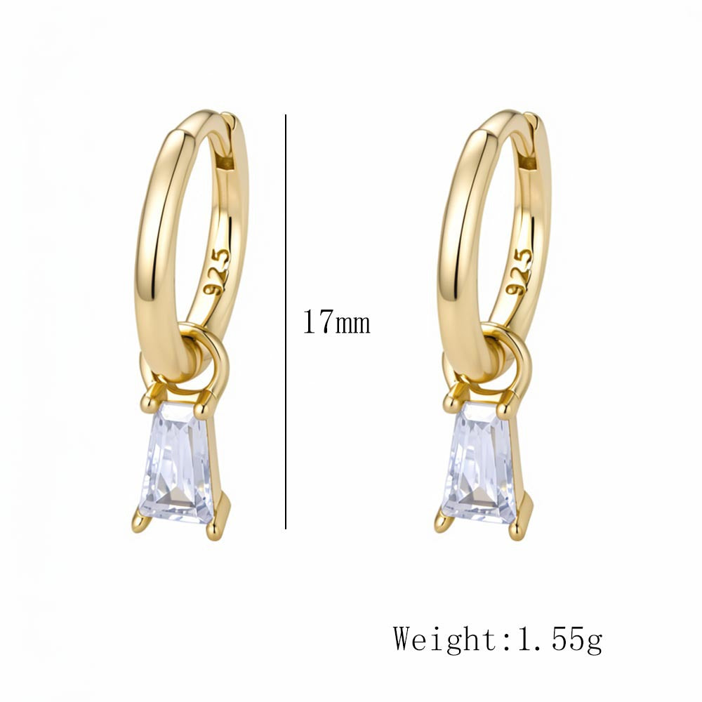 Geometric Square Zircon Earrings, S925 Sterling Silver Style Small And Exquisite Zircon Earrings.