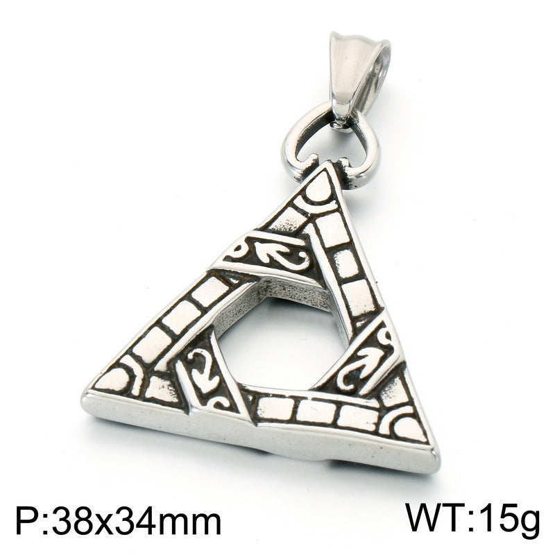 Nordic Celtic Symbol Retro Mysterious Sun And Moon Pentagram Inlaid With Opal Triangle Necklace