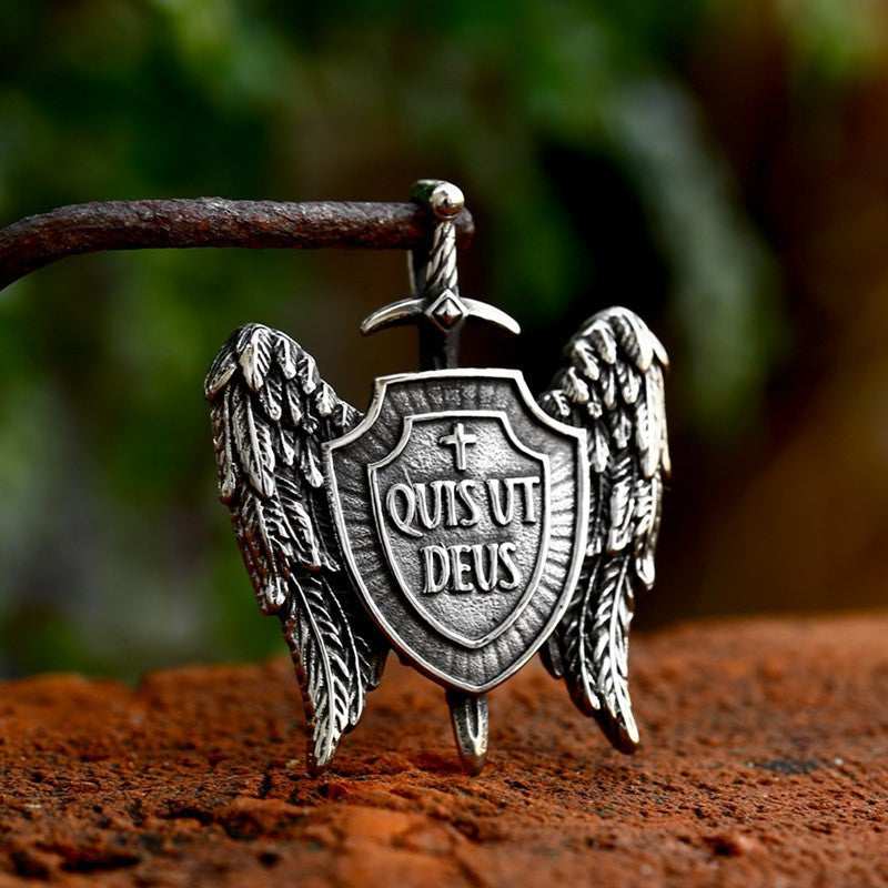 Michael Shield Titanium Steel Angel Wing Pendant - Retro-Inspired Jewelry for Men, Wholesale Available