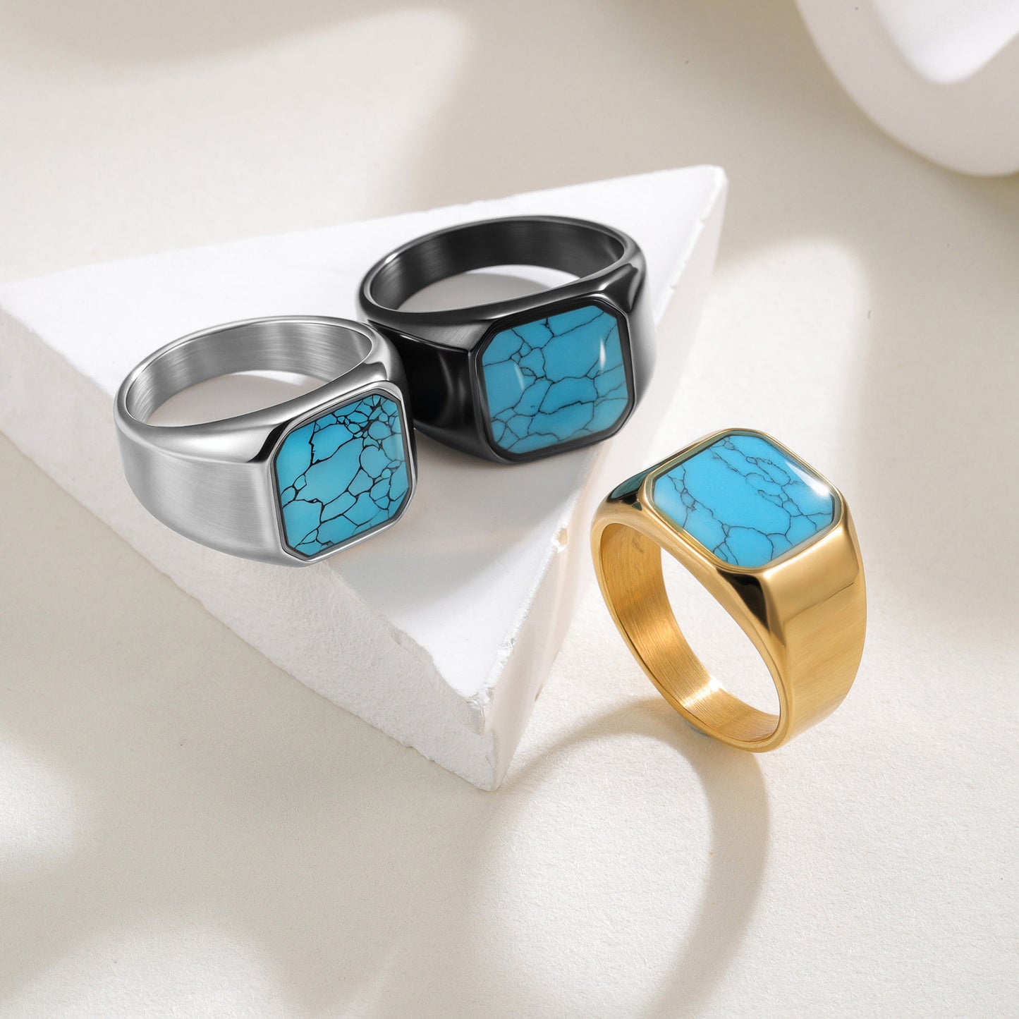 Planderful Custom Turquoise Titanium Steel Ring For Men