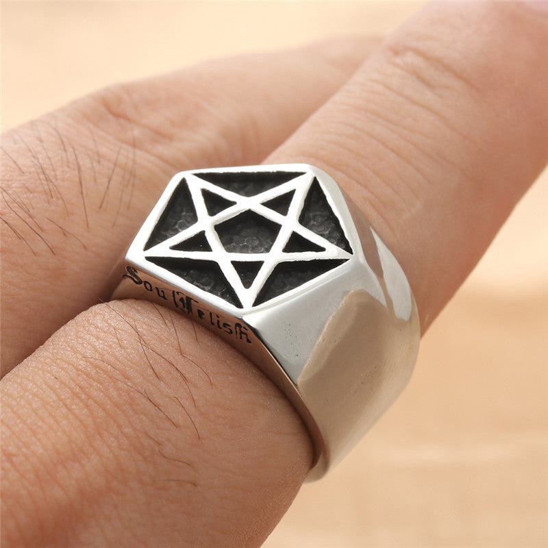 European And American Jewelry Titanium Steel Pentagram Ring
