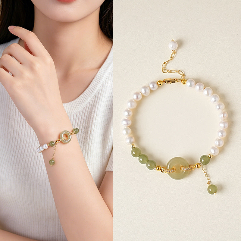 Hetian Jade & Freshwater Pearl Peace Buckle Set