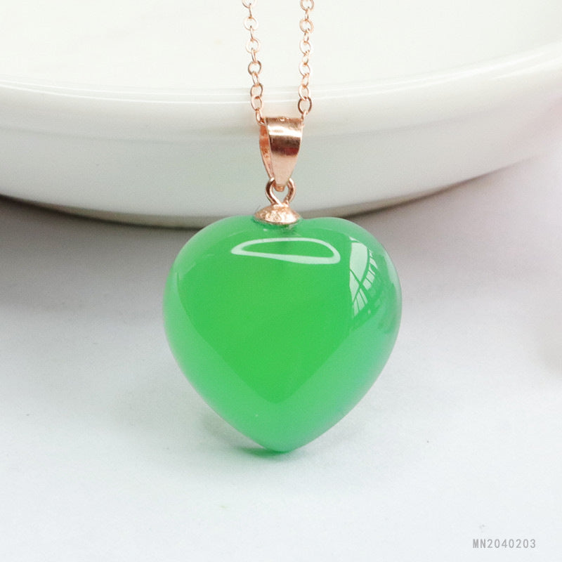 Green Chalcedony Heart Silver Pendant — No Chain