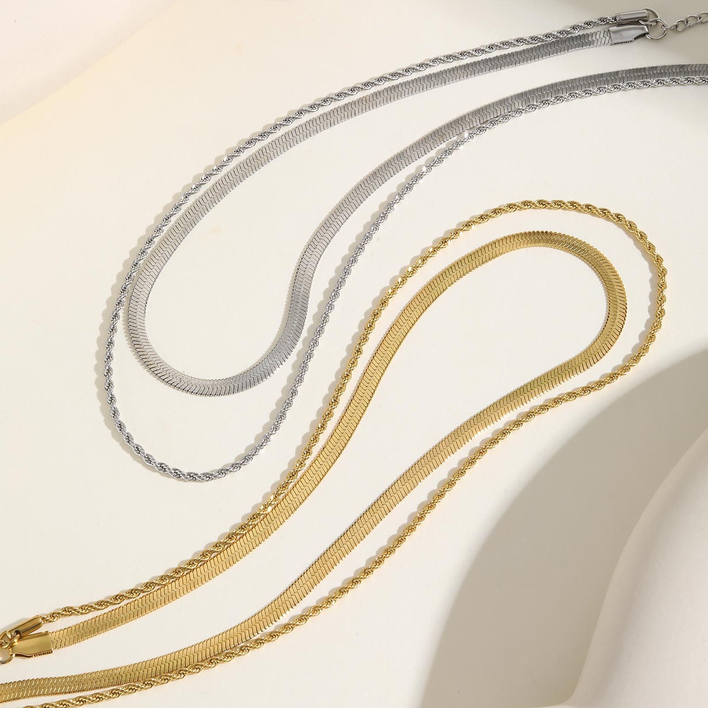 Stainless Steel Blade Chain Twist Chain Double Steel Gold Necklace