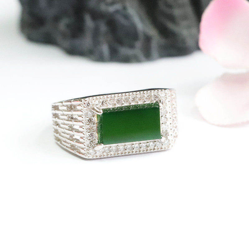 Icy Green Jadeite Saddle 925 Silver Ring
