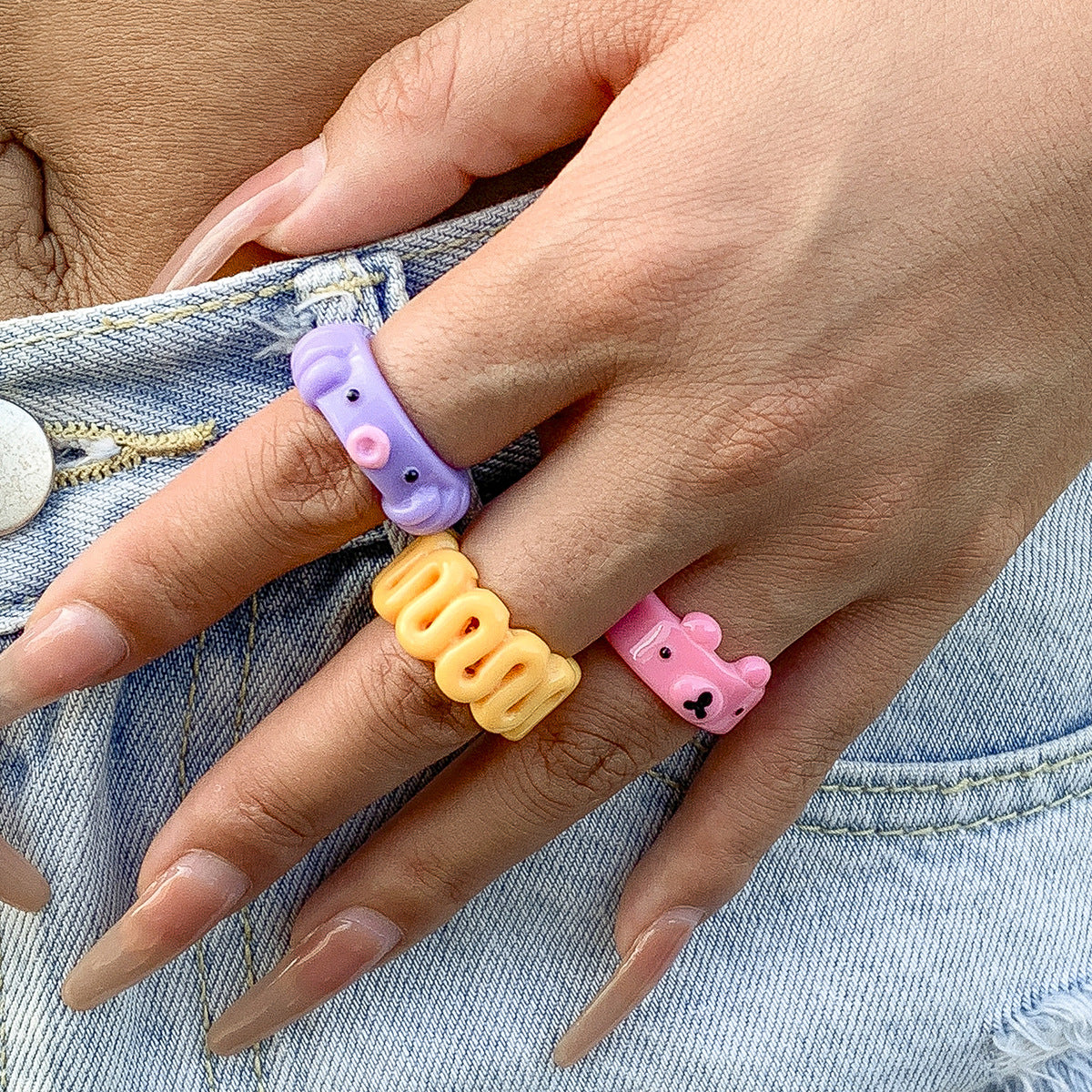 Versatile Bear, Geometric Rings, Women's Jewelry Sets, and Unique Three-Dimensional Hand Accessories with a Mix of Sweet and Cool Designs