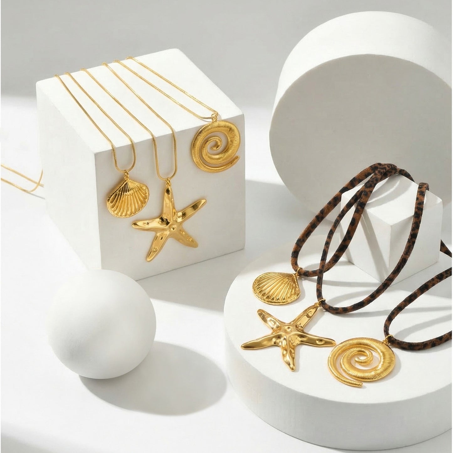 Cold Wind Ocean Stainless Steel Shell Pendant Leopard Print Long Item Decoration Necklace
