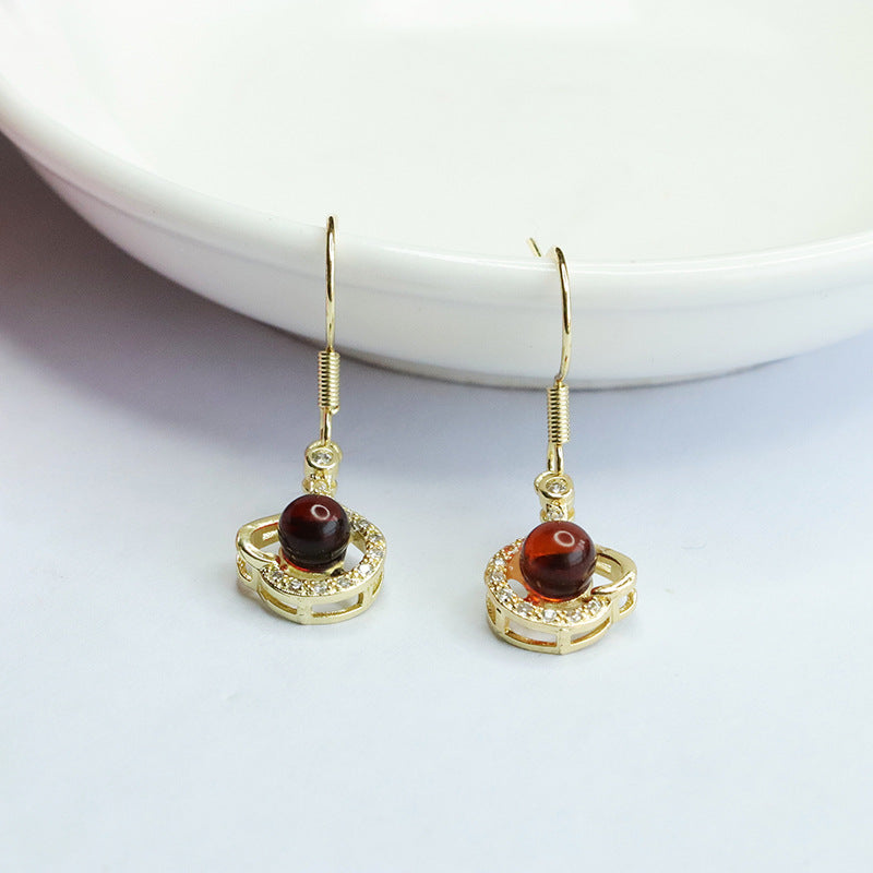Blood Amber Heart Drop Earrings